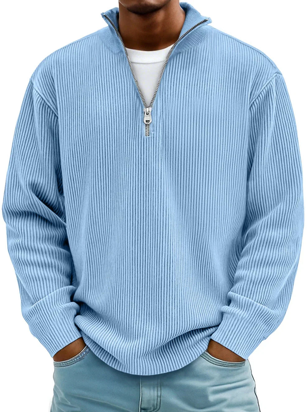 Men's Half-Zip Sweater | Ribbed Knit Collar | Relaxed Fit | Long Sleeves
