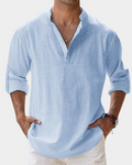 Men's Casual Band Collar Shirt | Half Button Placket | Relaxed Fit | Wrinkle-Resistant Fabric