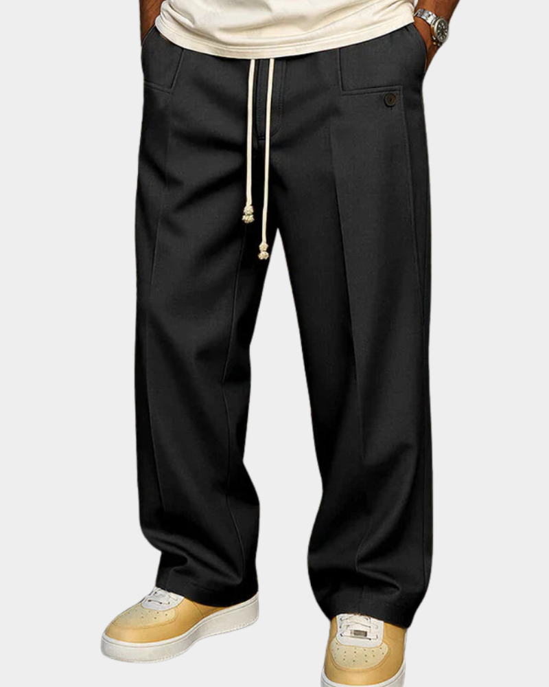 Men's Drawstring Pants | Straight-Leg Cut | Pressed Front Crease | Business Casual Style
