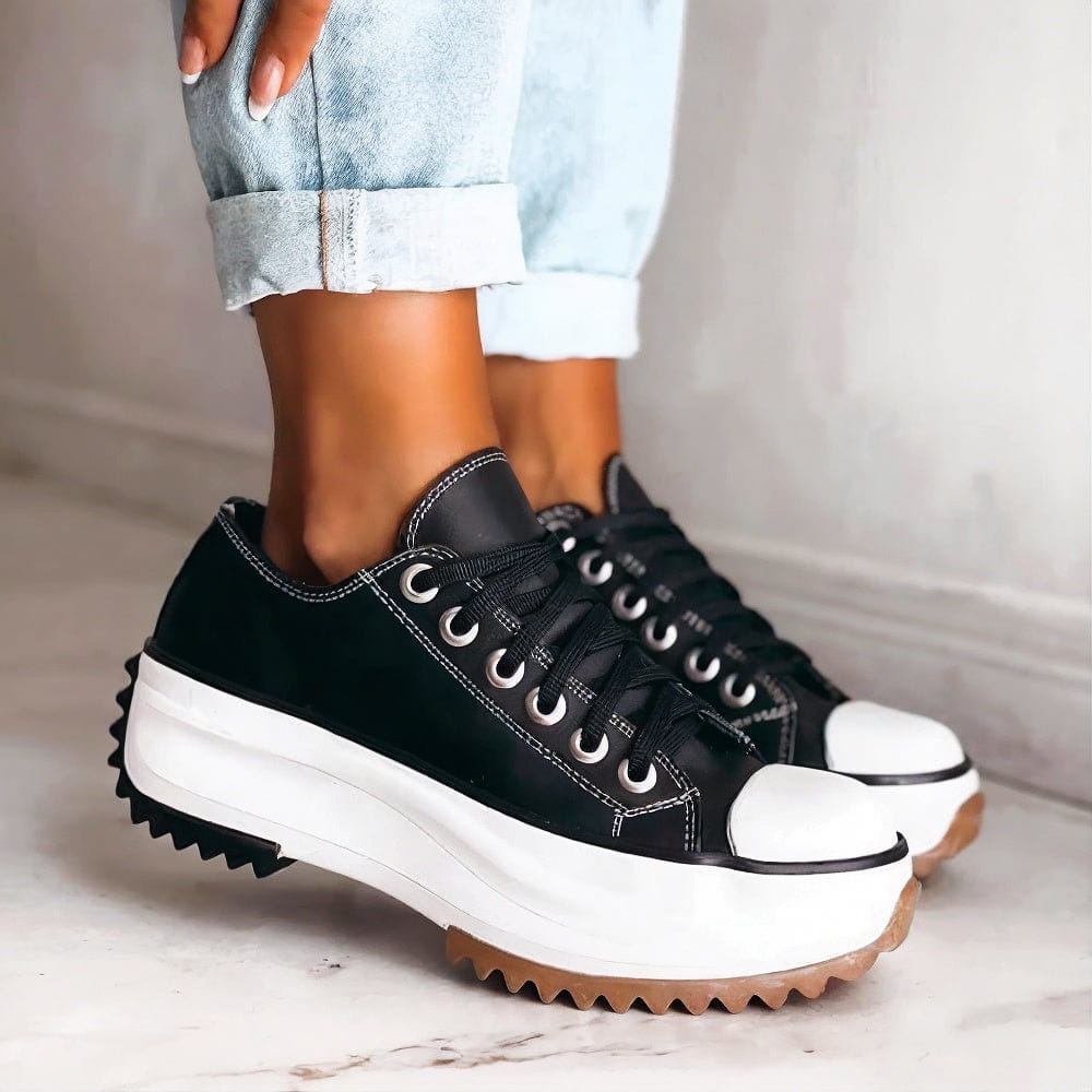 Women's Platform Lace-Up Sneakers | Chunky Lug Sole | Cushioned Footbed | Low-Top Design