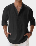 Men's Casual Band Collar Shirt | Half Button Placket | Relaxed Fit | Wrinkle-Resistant Fabric