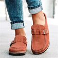 Women's Buckle Strap Loafers | Suede-Look Upper | Contrast Stitching | Cushioned Sole | Round Toe