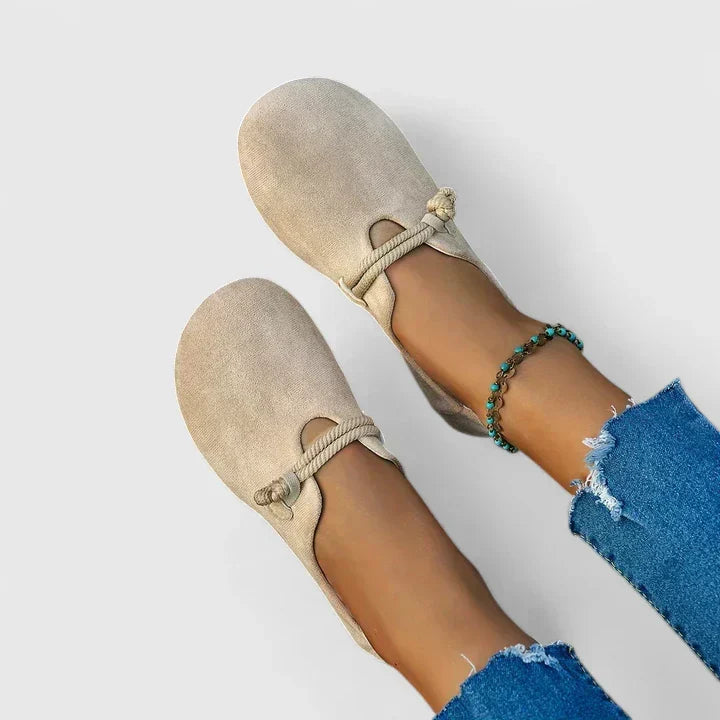 Women's Slip-On Flats | Rope Strap Detail | Round Toe | Soft Suede-Look Finish | Everyday Comfort