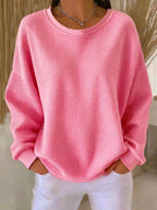 Women's Relaxed Crew-Neck Sweater | Waffle-Knit Texture | Dropped Shoulders | Long Sleeves
