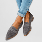 Women's Pointed-Toe Loafers | Slip-On Design | Suede-Look Upper | Low Flat Sole | Soft Lining