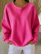 Women's Relaxed Crew-Neck Sweater | Waffle-Knit Texture | Dropped Shoulders | Long Sleeves