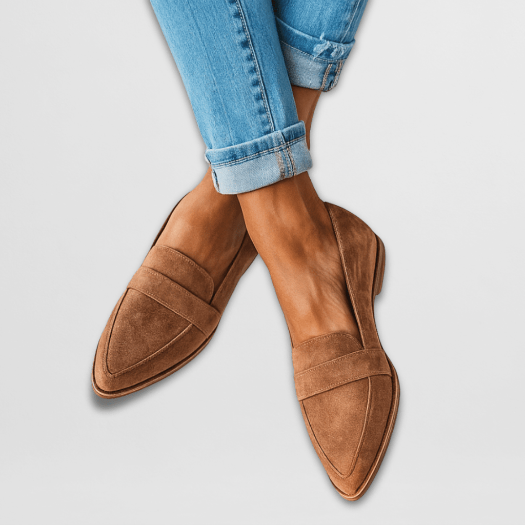 Women's Pointed-Toe Loafers | Slip-On Design | Suede-Look Upper | Low Flat Sole | Soft Lining