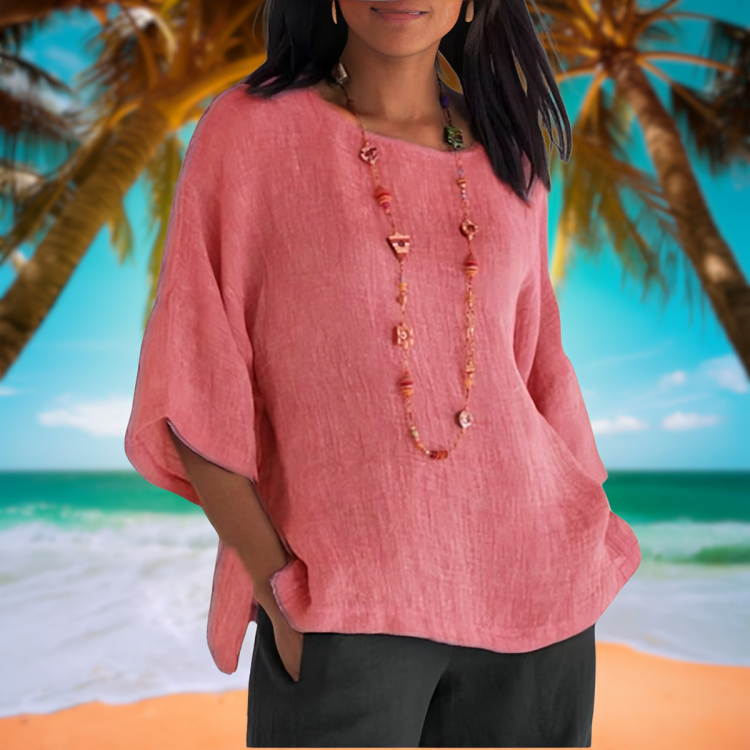 Women's Relaxed Batwing Top | Wide Half Sleeves | Round Neckline | Light Textured Fabric