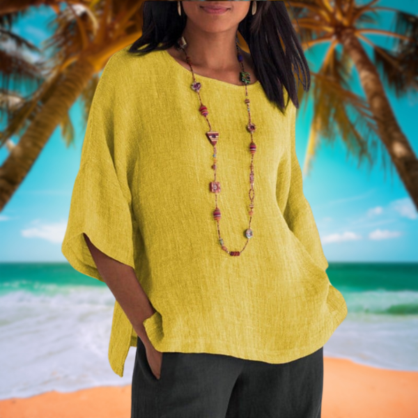 Women's Relaxed Batwing Top | Wide Half Sleeves | Round Neckline | Light Textured Fabric