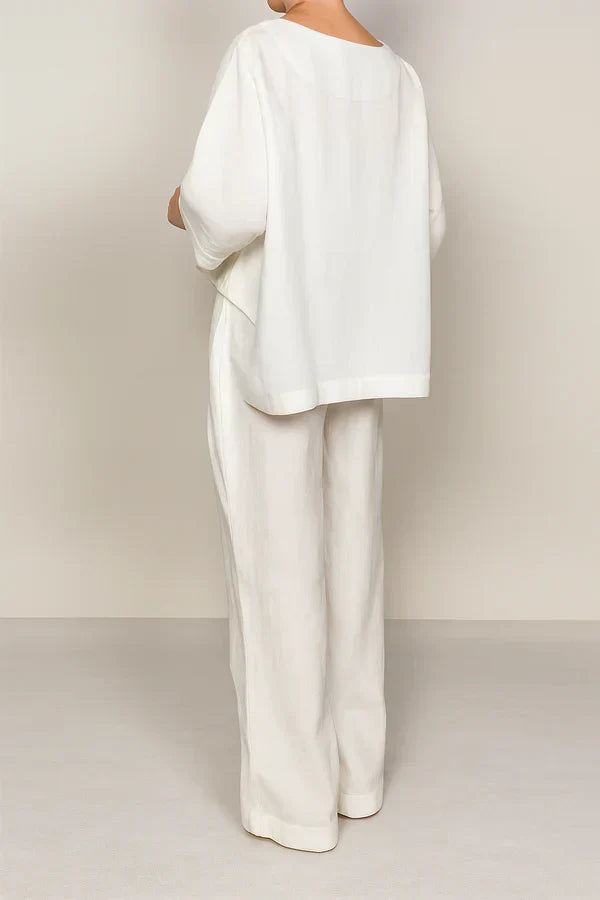 Women's Two-Piece Lounge Set | Layered V-Neck Top | Wide-Leg Pants | Relaxed Loose Fit