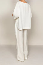 Women's Two-Piece Lounge Set | Layered V-Neck Top | Wide-Leg Pants | Relaxed Loose Fit