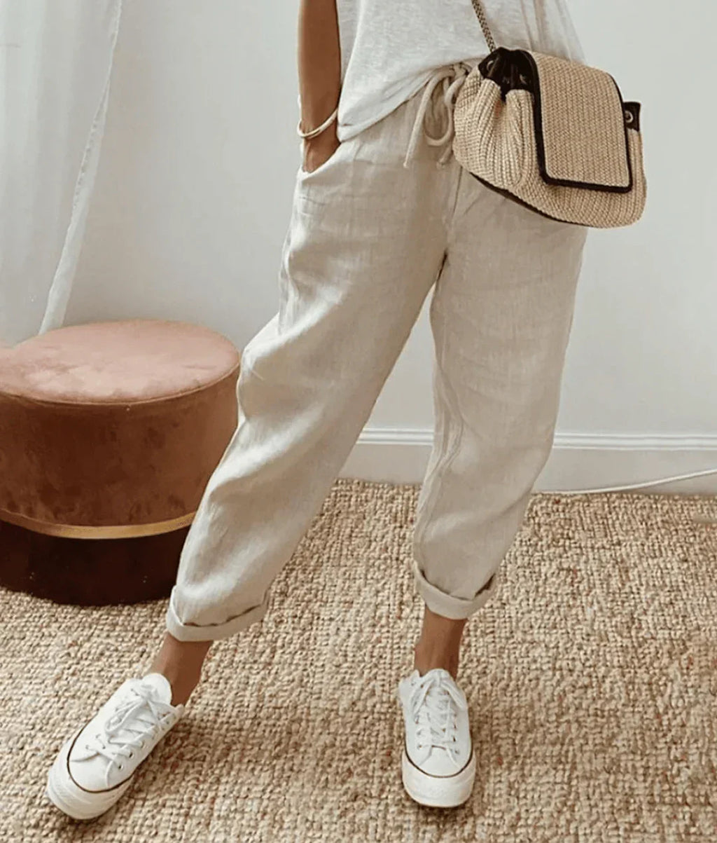 Women's Drawstring Tapered Pants | Cropped Ankle Length | Relaxed Fit | Easy Pull-On Style