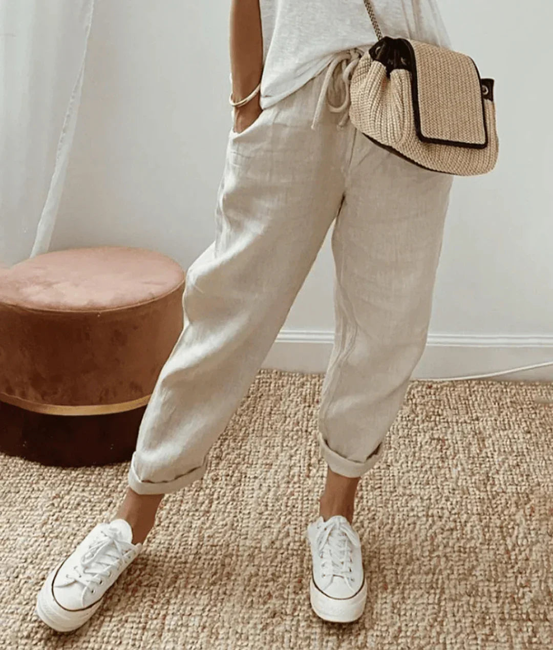 Women's Drawstring Tapered Pants | Cropped Ankle Length | Relaxed Fit | Easy Pull-On Style