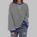 Women's Oversized Striped Sweatshirt | Retro Stripe Pattern | Contrast Cuffs and Hem | Crew Neck
