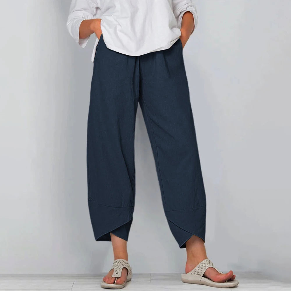 Women's Wide-Leg Barrel Pants | Relaxed Fit | Side Pockets | Cropped Ankle Length