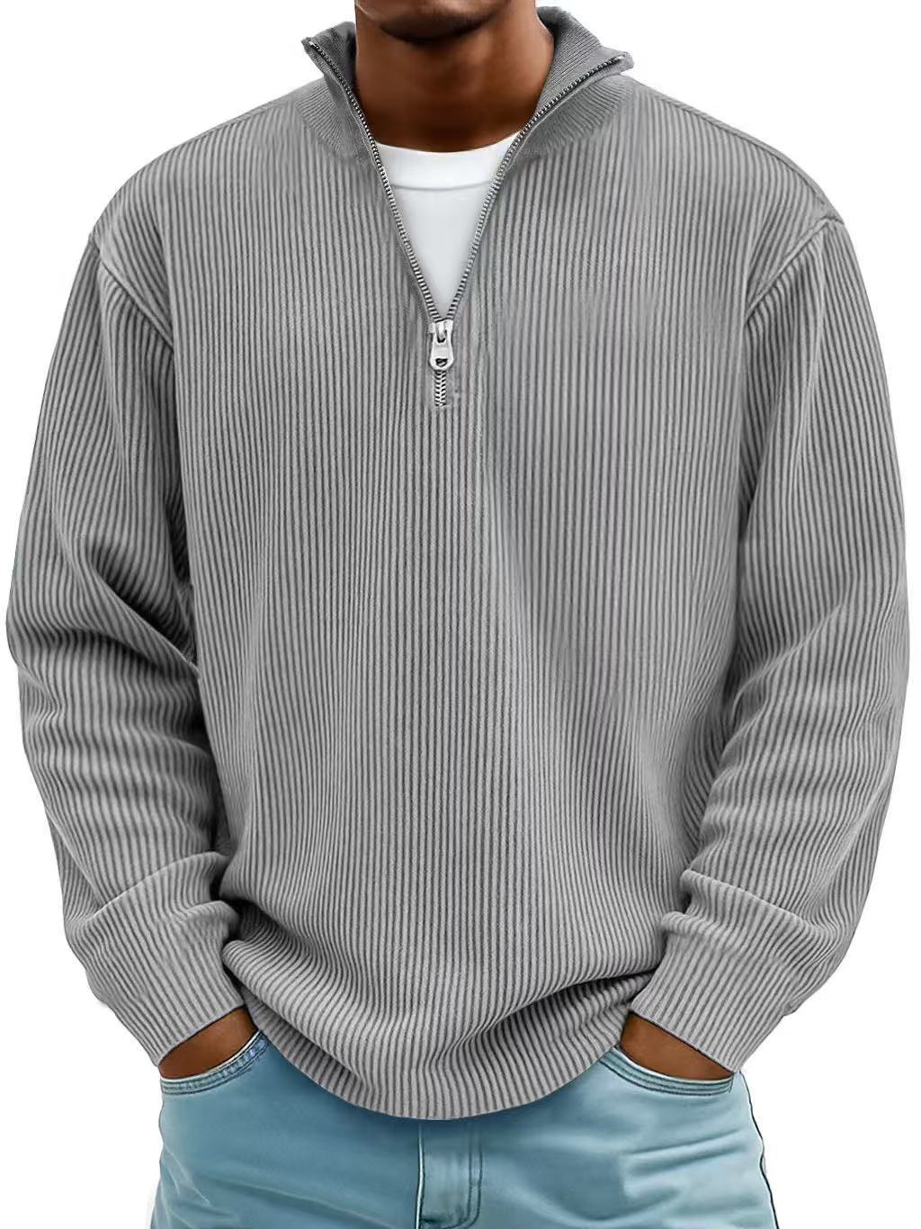 Men's Half-Zip Sweater | Ribbed Knit Collar | Relaxed Fit | Long Sleeves