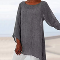 Women's Long-Sleeve Tunic Top | Asymmetric Hem | Round Neckline | Airy Textured Fabric