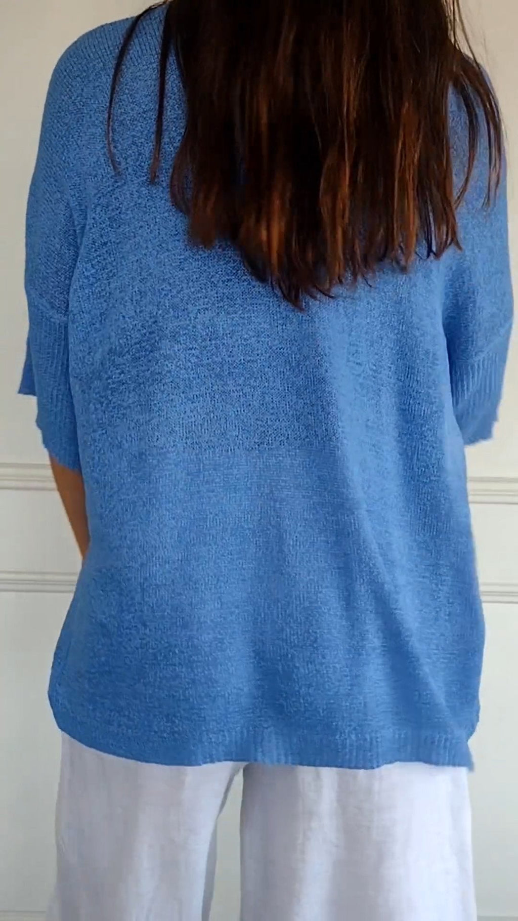 Women's V-Neck Top | Three-Quarter Sleeves | Lightweight Fine Knit | Relaxed Everyday Fit