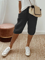 Women's Capri Shorts | Below-the-Knee Length | Rolled Hems | Deep Side Pockets | Drawstring Waist