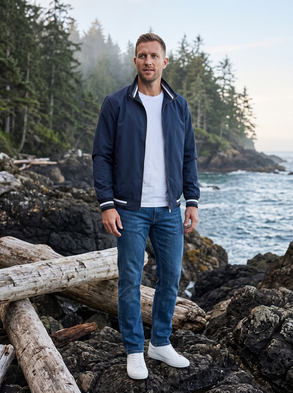 Men's Bomber Jacket | Full-Zip Closure | Ribbed Cuffs | Roomy Layering Fit
