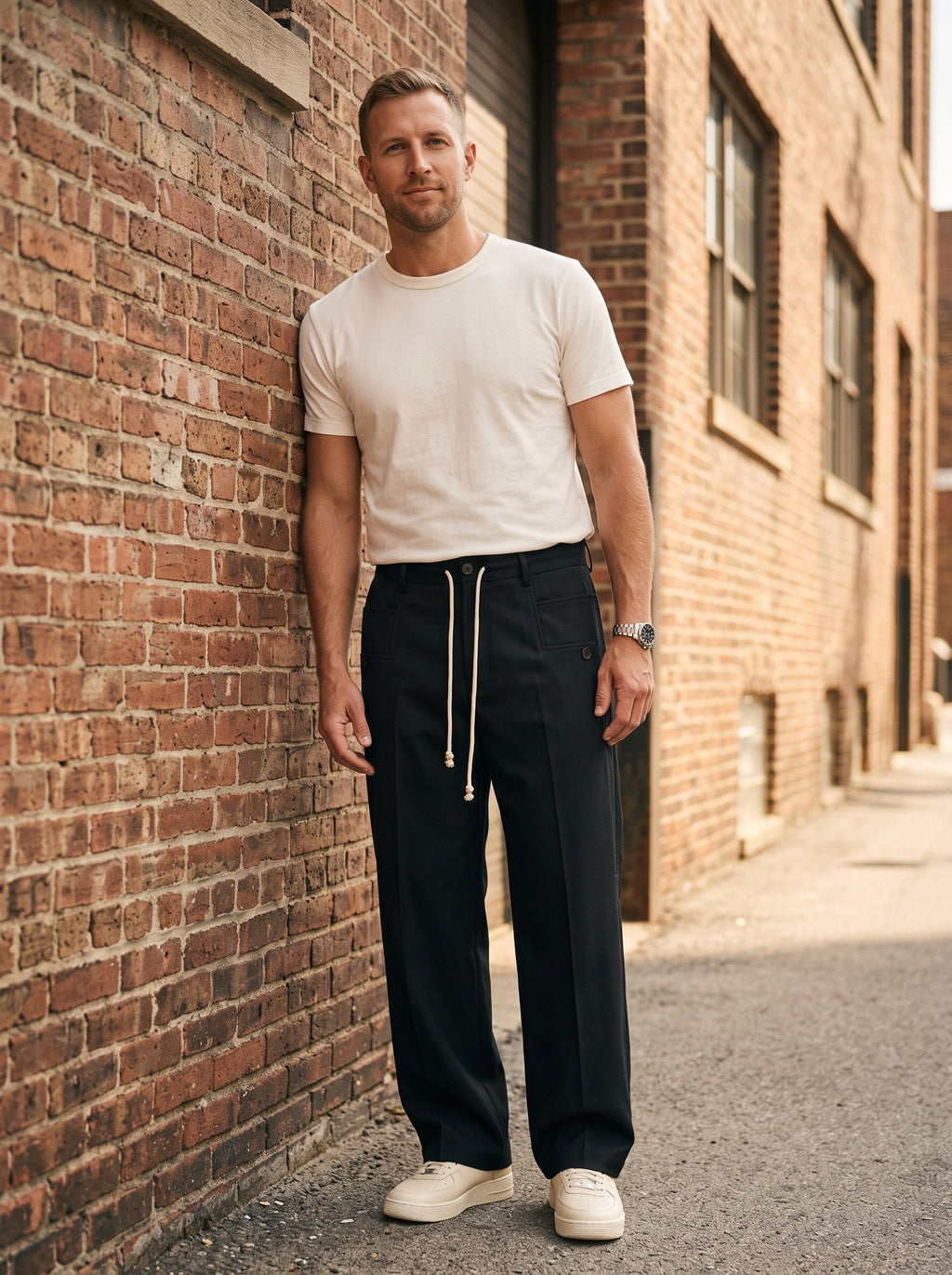 Men's Drawstring Pants | Straight-Leg Cut | Pressed Front Crease | Business Casual Style