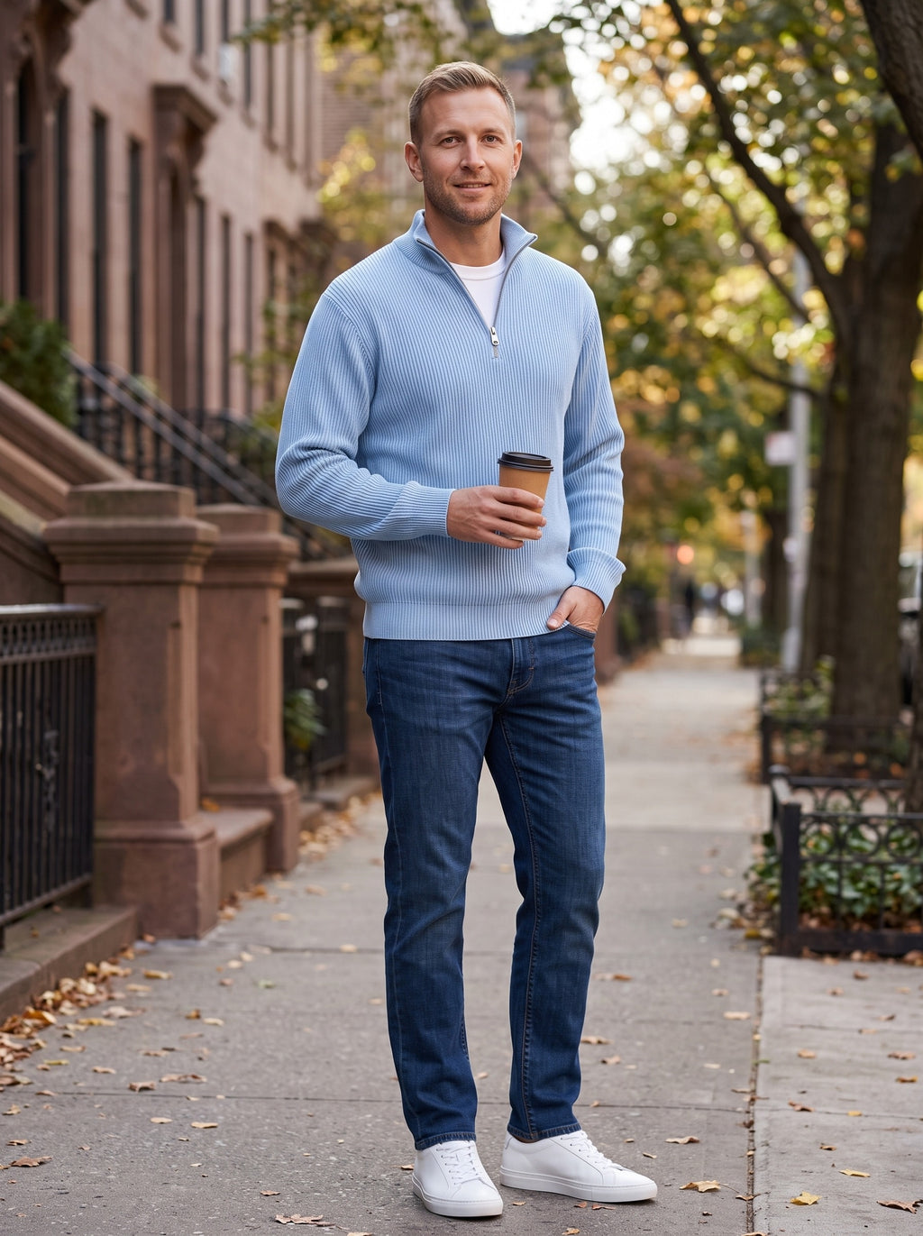 Men's Half-Zip Sweater | Ribbed Knit Collar | Relaxed Fit | Long Sleeves