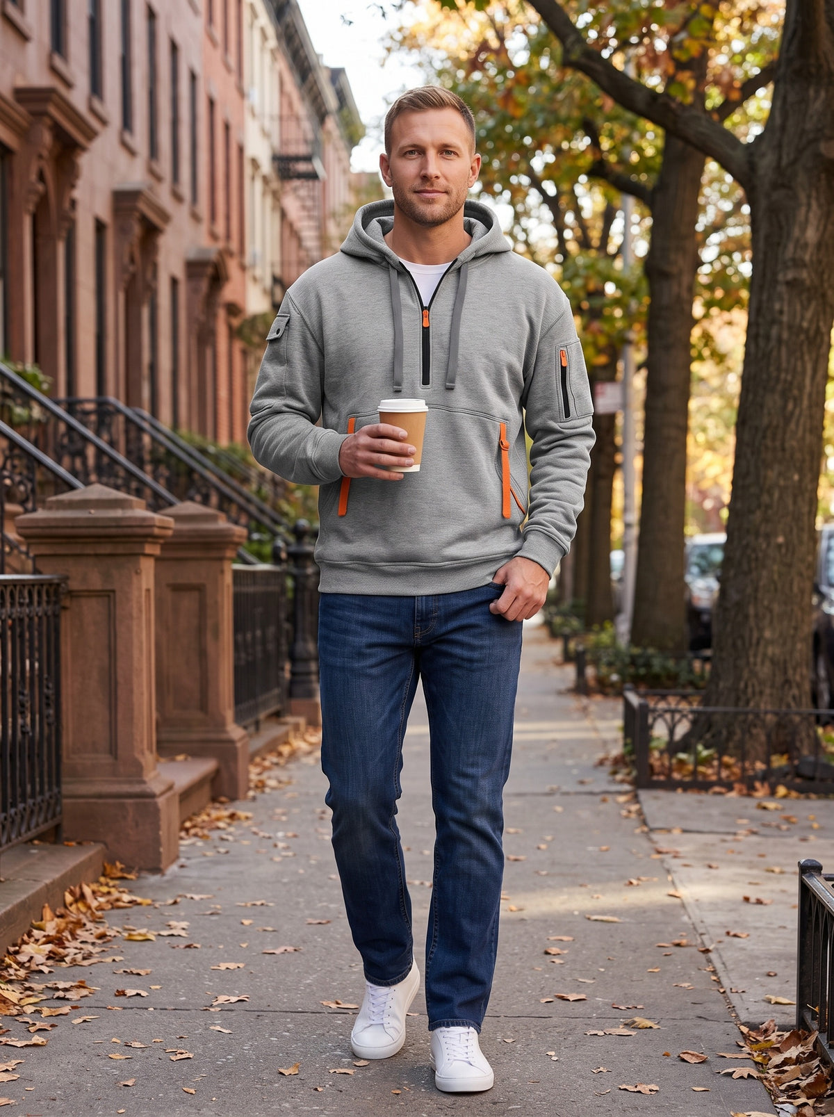 Men's Insulated Pullover Hoodie | Slim Fit | Ribbed Cuffs and Hem Design