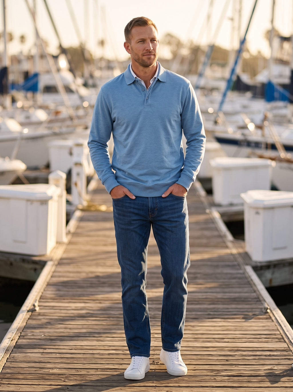 Men's Long Sleeve Polo Shirt | Classic Polo Collar | Button Placket | Soft Stretch Fabric
