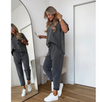Women's Two-Piece Tee and Jogger Set | Short Sleeves | Drawstring Waist | Tapered Cuffed Legs