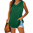 Women's Sleeveless V-Neck Top | Relaxed Summer Tank | Curved Hem | Lightweight Opaque Fabric