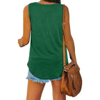 Women's Sleeveless V-Neck Top | Relaxed Summer Tank | Curved Hem | Lightweight Opaque Fabric