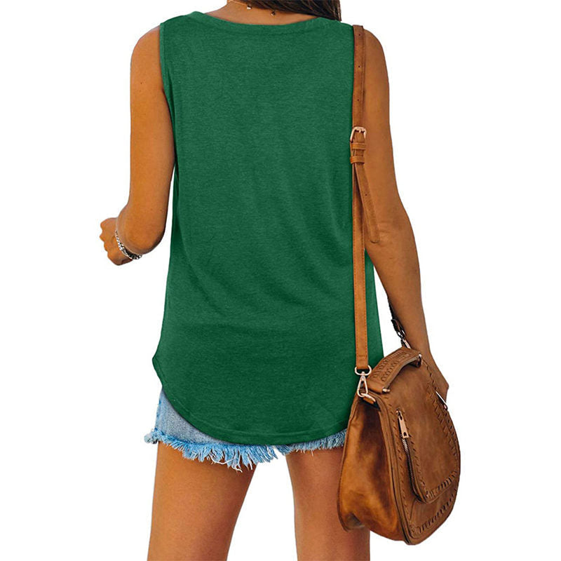 Women's Sleeveless V-Neck Top | Relaxed Summer Tank | Curved Hem | Lightweight Opaque Fabric