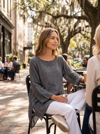 Women's Long-Sleeve Tunic Top | Asymmetric Hem | Round Neckline | Airy Textured Fabric