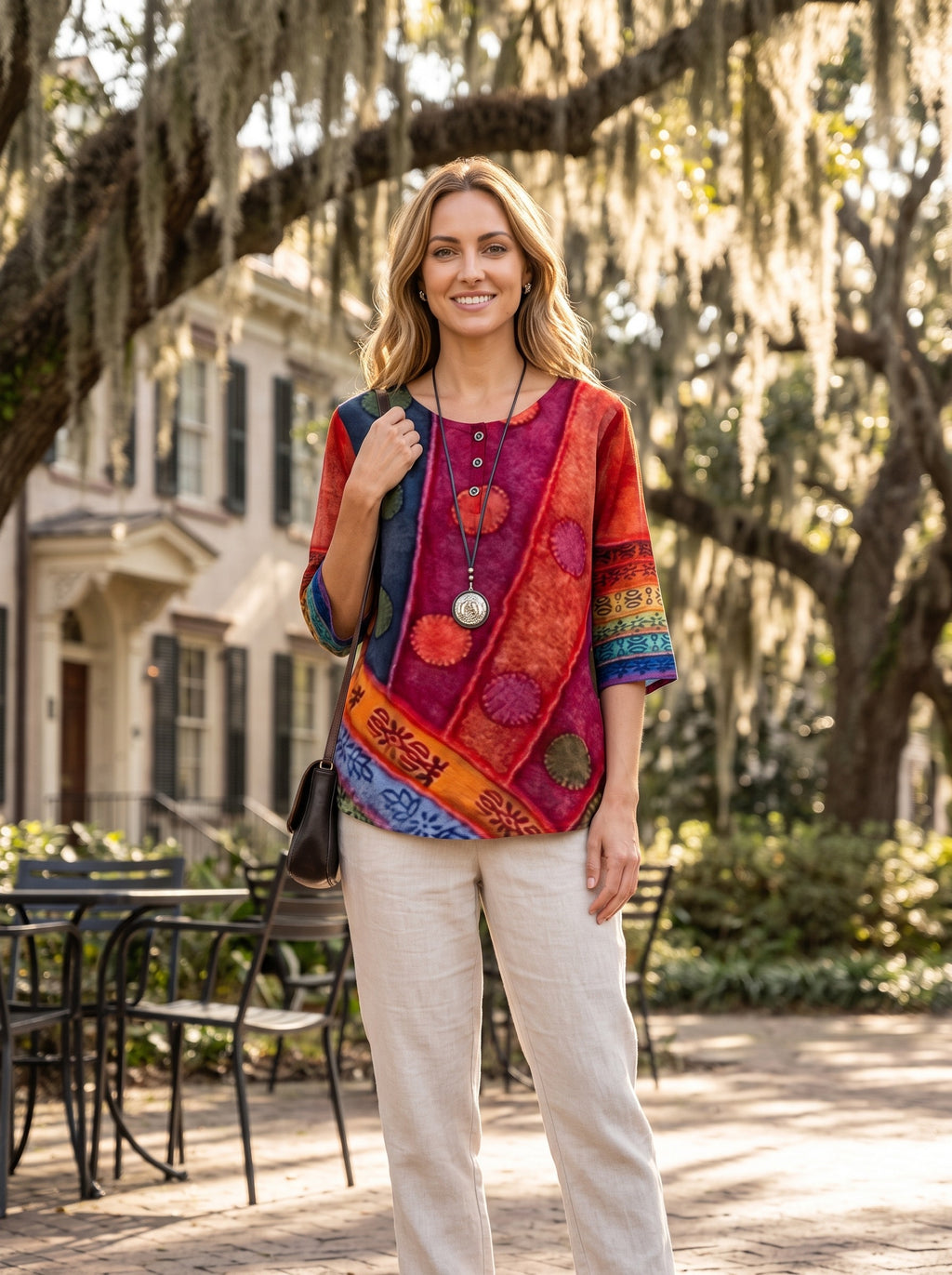 Women's Boho Print Tunic Top | Button Placket | Flowing Half Sleeves | Relaxed Loose Fit