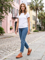 Women's Buckle Strap Loafers | Suede-Look Upper | Contrast Stitching | Cushioned Sole | Round Toe