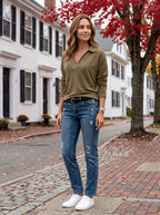 Women's Quarter-Zip Pullover Sweater | Zip Stand Collar | Heathered Knit | Relaxed Fit