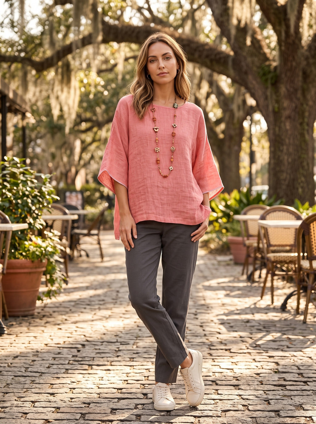 Women's Relaxed Batwing Top | Wide Half Sleeves | Round Neckline | Light Textured Fabric
