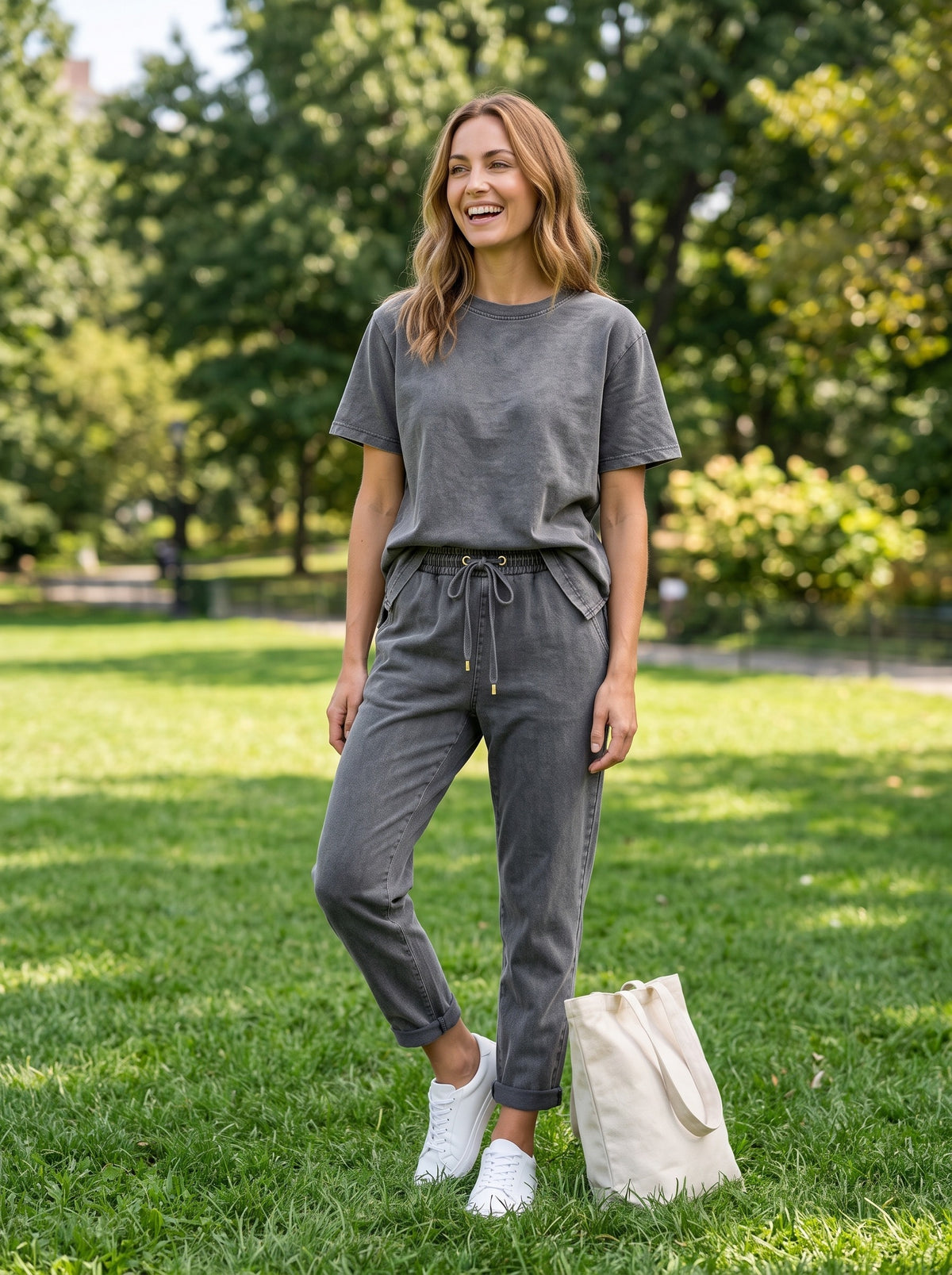 Women's Two-Piece Tee and Jogger Set | Short Sleeves | Drawstring Waist | Tapered Cuffed Legs